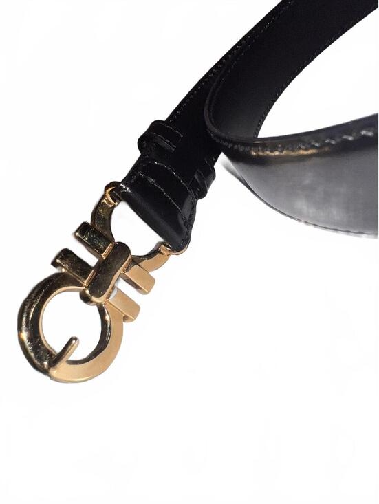 Salvatore Ferragamo Black Leather Belt with Gold Buckle Medium New Without Tags main image 5